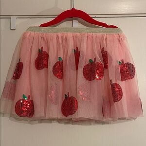 Sparkle Sisters Pink Tulle Skirt with Red Apple Sequins